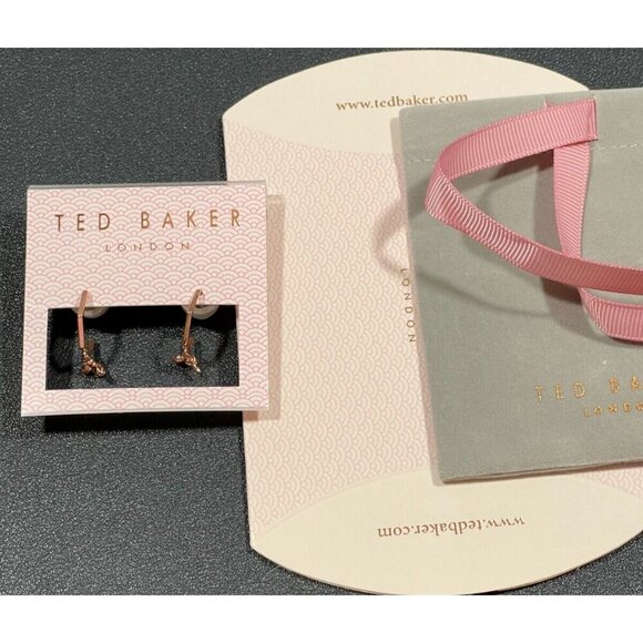 Ted Baker London Rose-Gold Geometric Hoop Dangle Bumble Bee Charm Earrings - Picture 4 of 4